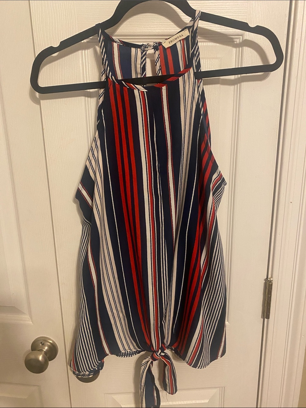 Promesa Navy Red White Striped Halter Tie-Front Camisole